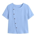 thumbnail image 4 of GUACER Blouses for Women Short Sleeve Cotton Linen Casual Round Neck Button Down Tops Relaxed Fit Shirts, 4 of 7