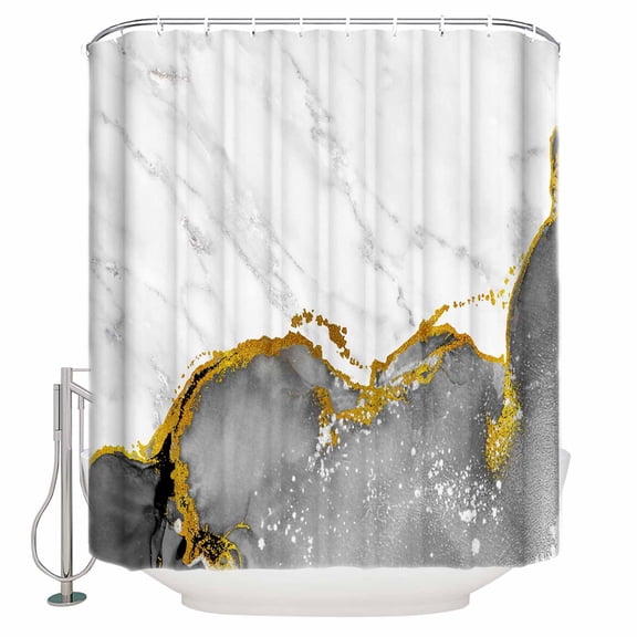 Shower Curtain Bathroom Set Grey Marble Gold Stripe Waterproof Fabric Shower Curtains with Grommets&Hooks Luxury Modern Art Privacy Bath Curtain for Bathtub 36x72in