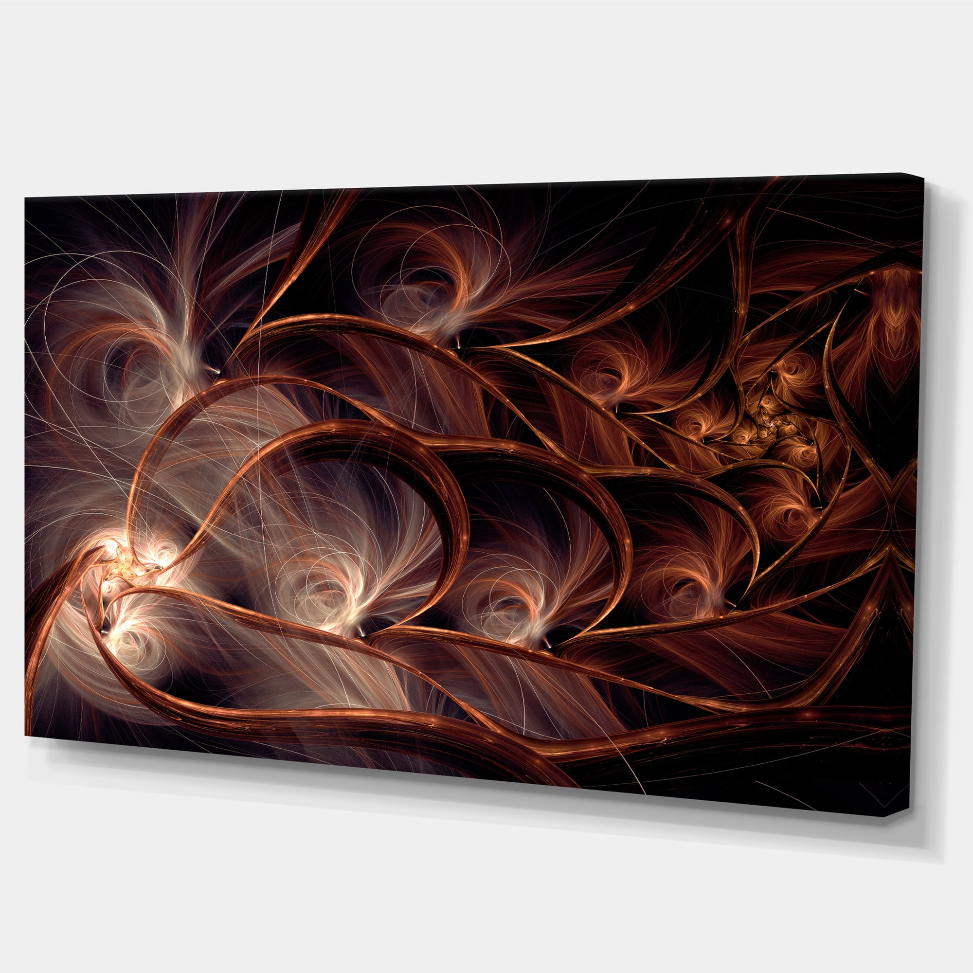 Designart 'Glittering Brown Fractal Flower on Black ' Floral Canvas Art Print