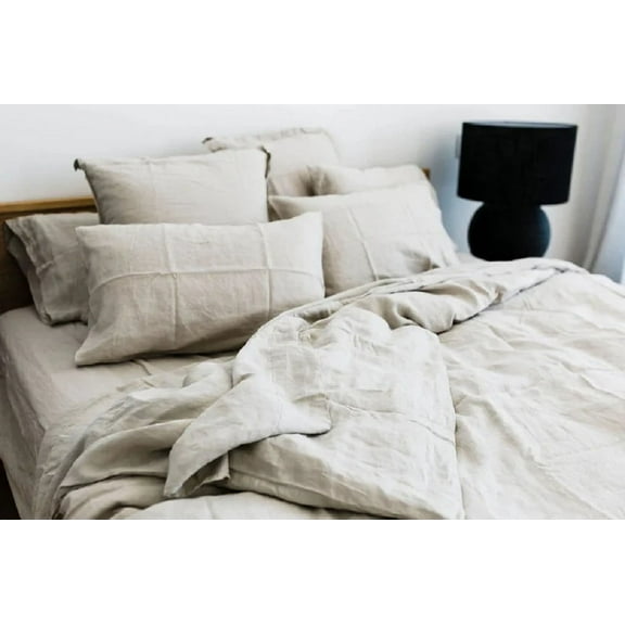 Pavish Export Beige Color Linen Duvet Cover Washed Super Soft Bedding Quilt Cover Set With 2 Matching Pillow Case Twin