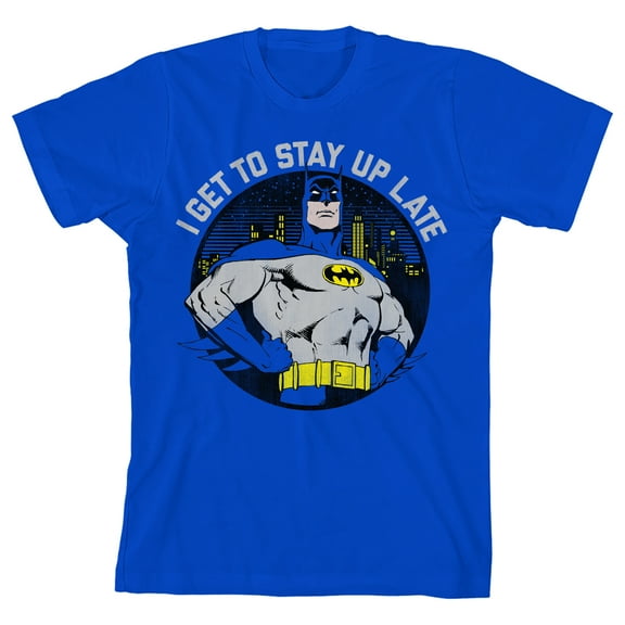 DC Comics Batman 'I Get to Stay Up Late' Graphic Printed Youth Boys T-shirt-Medium