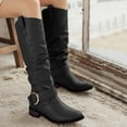 thumbnail image 2 of Rokment Slouchy Knee High Boots for Women 2025 Winter Fall Fashion Leather Pointed Toe Chunky Low Heel Long Tall Dress Boots Black Size 6, 2 of 5