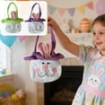 thumbnail image 1 of Bolsa de caramelos Conejo de Pascua 7,9 x 7,9 pulgadas – Diseño de cara de conejo de tela suave con orejas, asa larga – Cesta de búsqueda de huevos de Pascua, bolsa de regalo para fiestas, decoración, 1 of 6