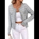 thumbnail image 3 of Blazer de A Cuadros para Mujer, Elegante, Informal, con Botones Al Frente, Cuello Redondo, Larga, Tejido Texturizado Gris L, 3 of 9