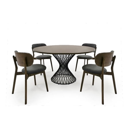 Pemberly Row Walnut Wood and Metal Dining Table with Pedestal Base