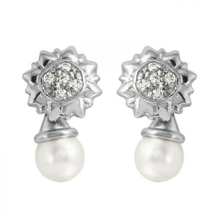 Foreli Freshwater Pearl 14K White Gold Earrings With Cubic Zirconia