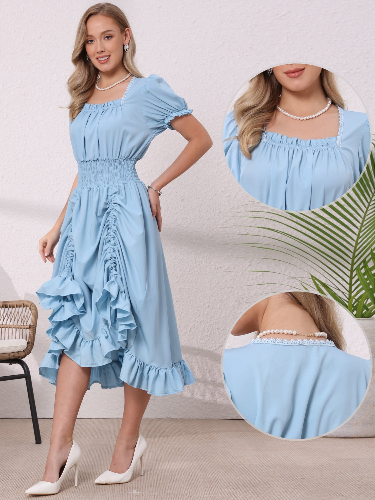 DARING DIVA Women's Gothic Pirate Costume High Low Vintage Dress M Light Blue