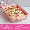 thumbnail image 2 of Paris Hilton Ceramic Stoneware Rectangular Lasagna Baker, 13 x 9 x 2.5 Inches, Oven Safe to 450°F, Dishwasher & Microwave Safe, Pink with Bow Handles, 2 of 7