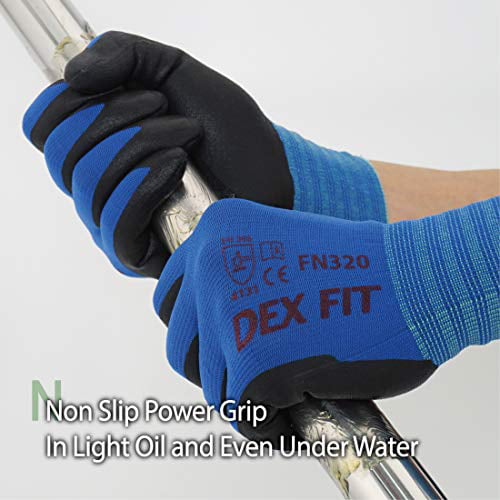 waschmaschinenfest Power Grip DEX FIT Nylon Gartenhandschuhe FN320 Blau Mittel 3 Paare Durable Nitrilschaumbeschichtung Cool Dünn & leicht Performance Nylon 3D Komfort strecken Fit