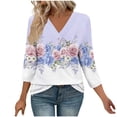 thumbnail image 2 of Jsaierl 3/4 Length Sleeve Tops for Women Summer V Neck Shirts Fashion Graphic Petite Blouses Soft Elegant T-shirts Top S-2XL, 2 of 7