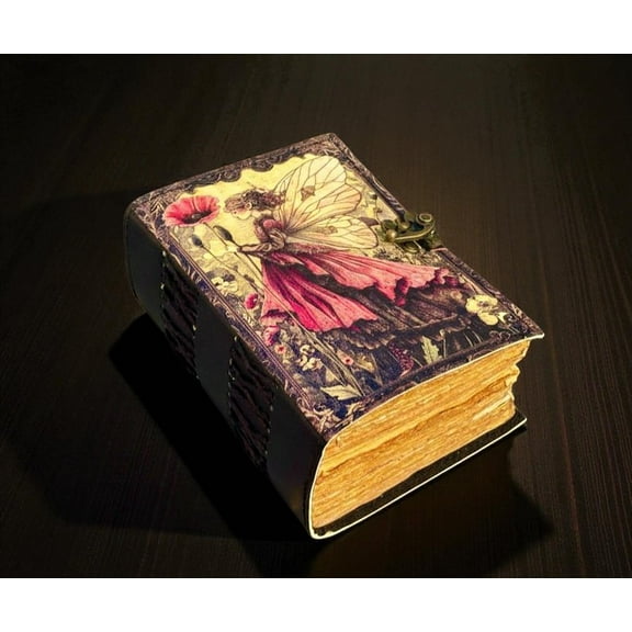 Handmade Leather Fairy Journal, 5x7ā Vintage Notebook with 200 Handmade Pages, Antique Clasp ā Fantasy Writing Diary & Gift