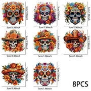 8pcs Day of the Dead Watercolor UV Transfer Waterproof Self-adhesive paper for water bottle cups, DTF Transfer vinyl sticker for 16 oz glass packaging,