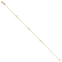 14K Yellow Gold Womens Hearts Chain Anklet