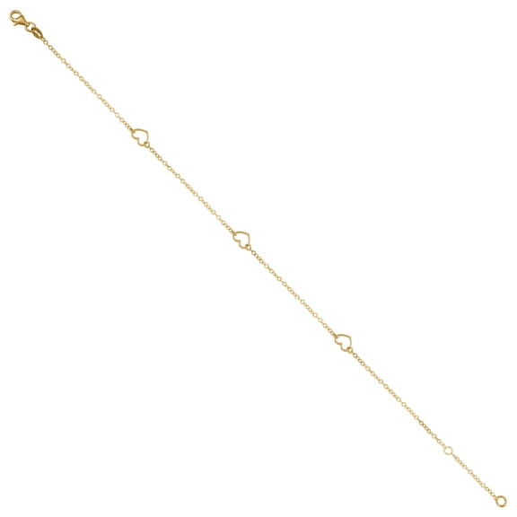 14K Yellow Gold Womens Hearts Chain Anklet