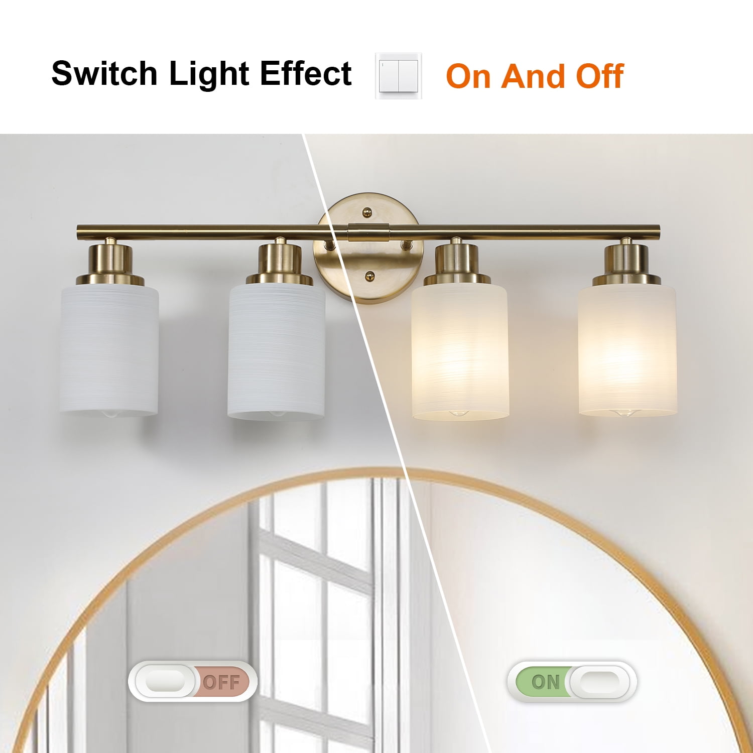 Modern 4-Light Gold Vanity Light with Frosted Glass Shade for Bathroom Hallway Lighting or Mirror Lamp