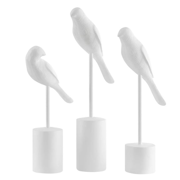 Danya B. Ren Bird Perched White Ornament Decorative Accent Sculpture Figurines - Set of 3