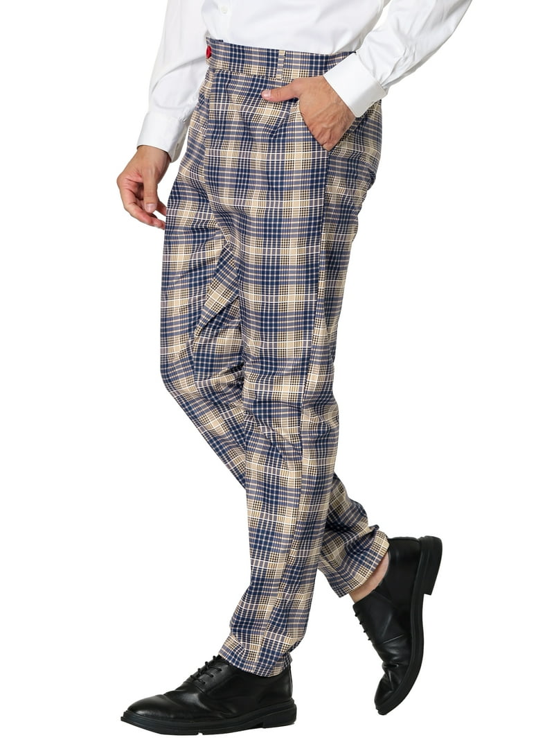 MODA NOVA Big Tall Men's Slim Fit Plaid Dress Pants in Brown