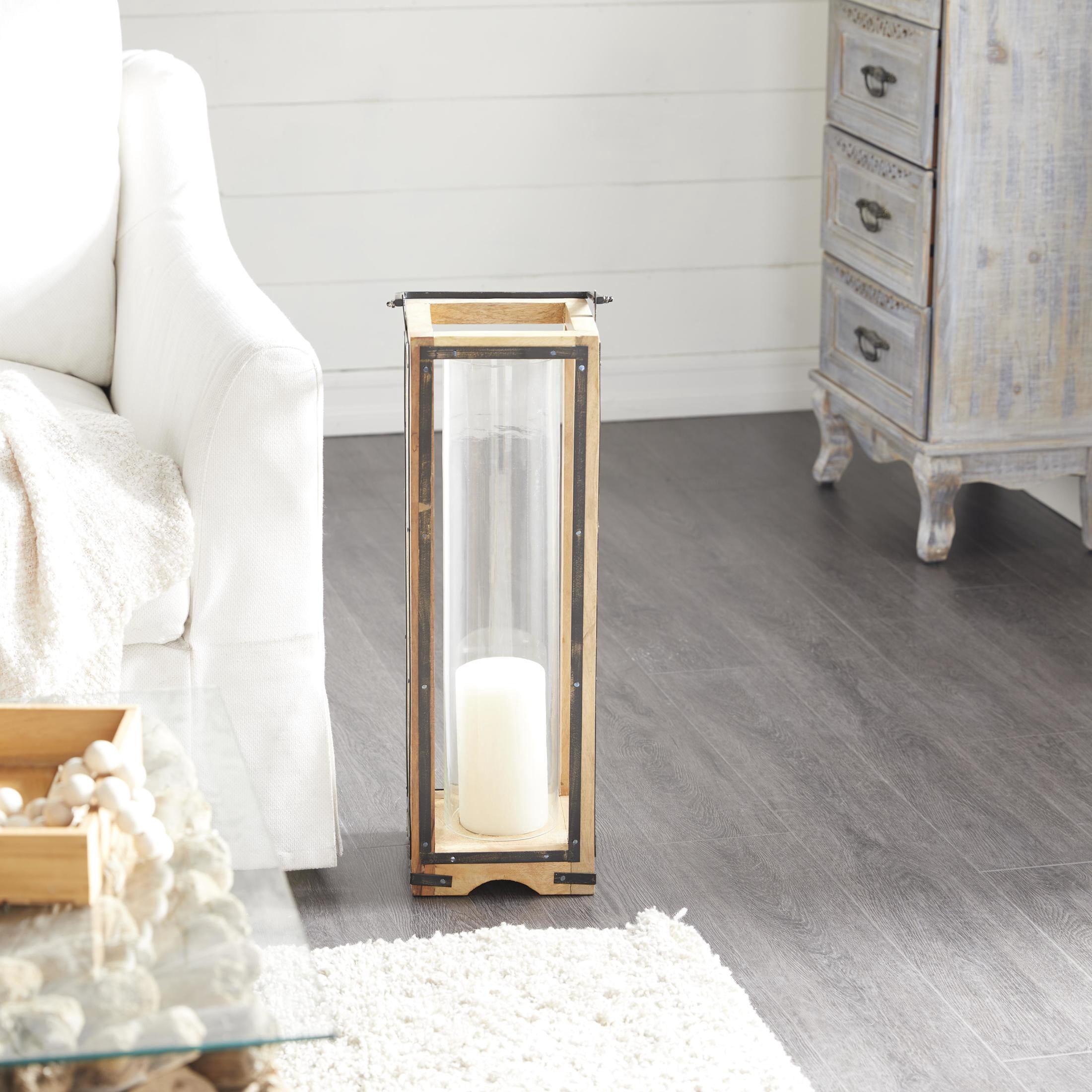 DecMode Brown Mango Wood Handmade Decorative Candle Lantern