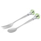 thumbnail image 1 of Juego de 2 cucharas y tenedores de acero inoxidable decorados con diamantes verdes y elegantes, 1 of 2