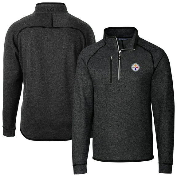 Men's Cutter & Buck Heather Charcoal Pittsburgh Steelers Big & Tall Mainsail Sweater-Knit Raglan Half-Zip Jacket
