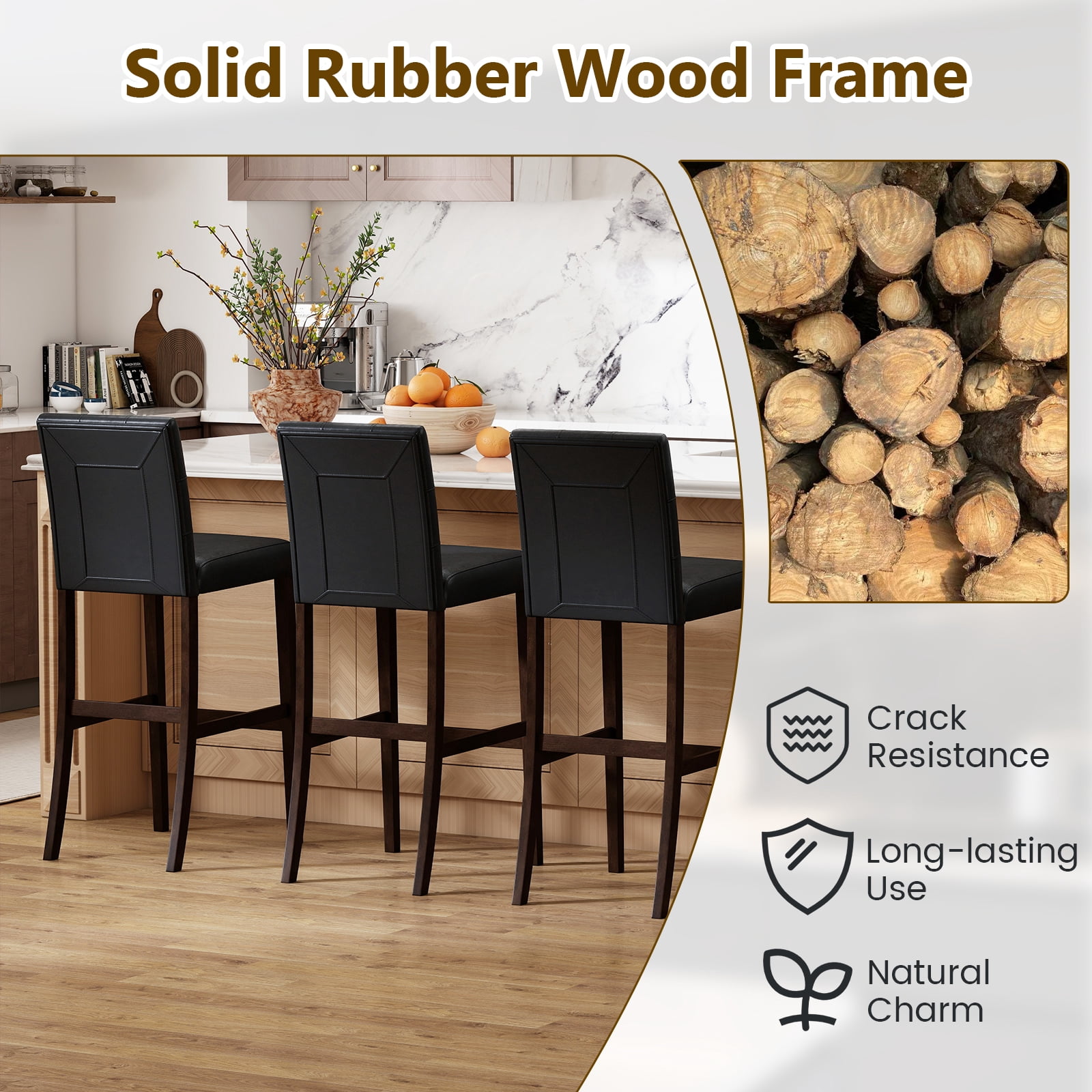 Gymax Set of 4 Bar Stools 29 '' Counter Height Barstool Pub Chair Rubber Wood Black