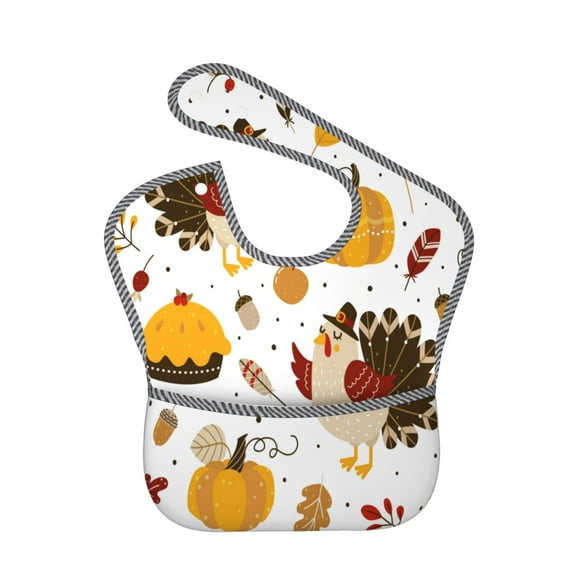 Hirioo Happy Thanksgiving for Baby Waterproof Pocket Bib Adjustable Closed for Babies Toddlers with Large Pocket 6-24Months