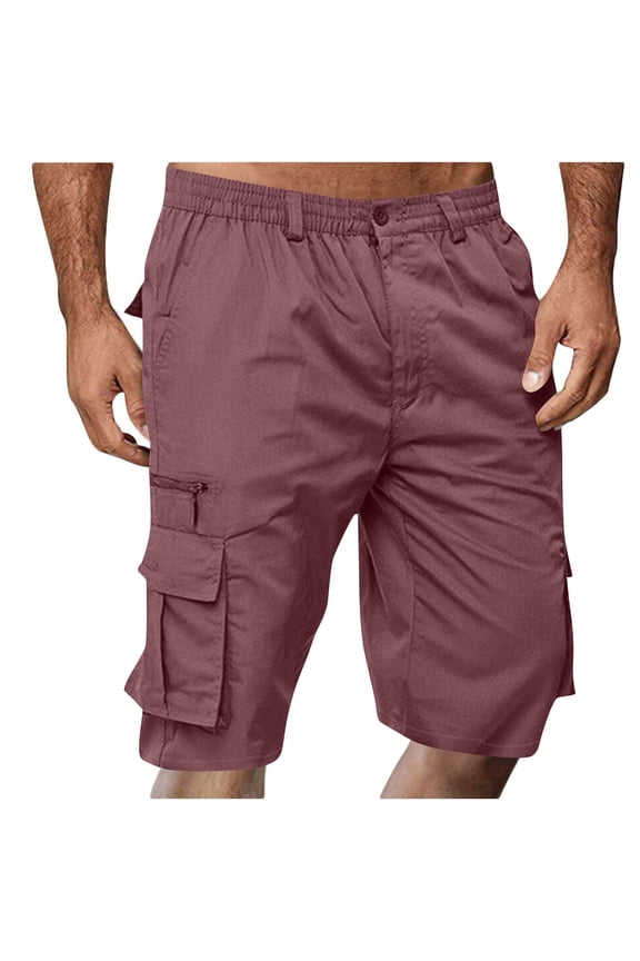 Cargo Shorts for Men, Elastic Waist Knee Length Cargo Shorts Casual Classic Stretch Work Bermuda Shorts with Pockets, Regular and Big and Tall
