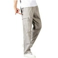 thumbnail image 2 of M-4X Plus Size Mens Cargo Pants Big & Tall Straight Leg Trousers with Multi-Pockets Slim-Fit Elastic Waist Solid Color Relaxed Hiking Pant, 2 of 5