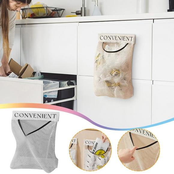 TopLLC Storage Bins Kitchen Garbage Bag Organizer Wall-mounted Large-capacity Storage Bag For Plastic Bag Storage Mesh Pocket Storage Bags