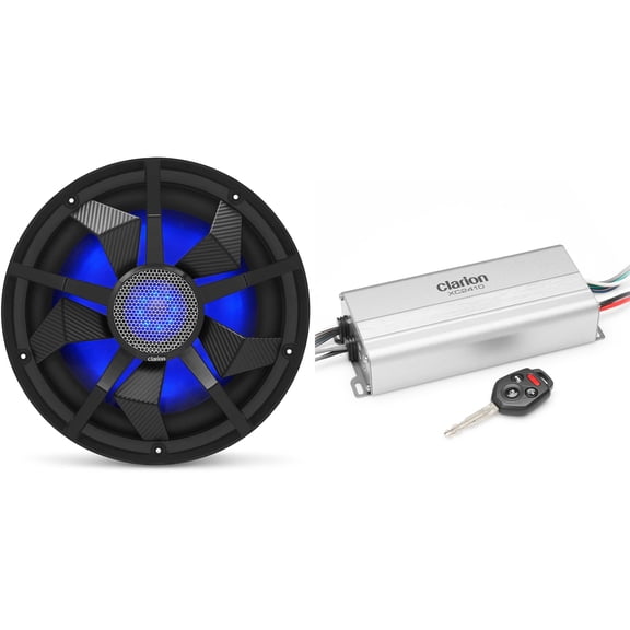 Clarion Marine 4 Channel Amp & 12" Black Grill Boat Audio Upgrade Bundle