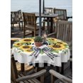 thumbnail image 2 of Outdoor Tablecloth with Umbrella Hole for Patio/Picnic/Party/Camping, Sunflowers Wreath Waterproof Table Cloth Round Cover Washable, Summer Botanical Leaves Flowers Black Plaid (Dia 54"), 2 of 8