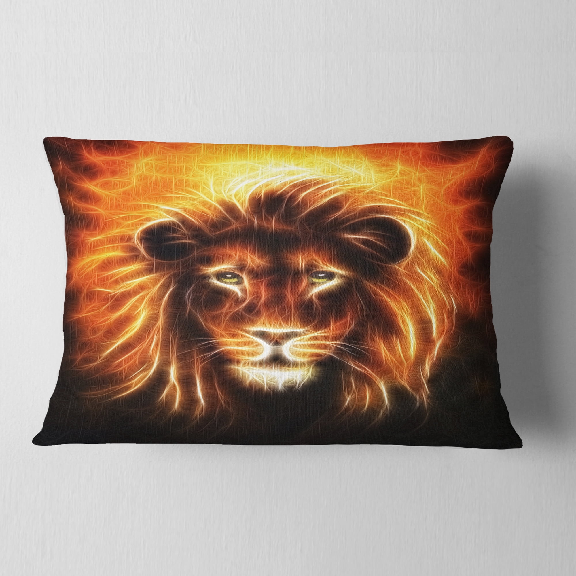 Designart Lion with Flame Mine - Animal Throw Pillow - 12x20