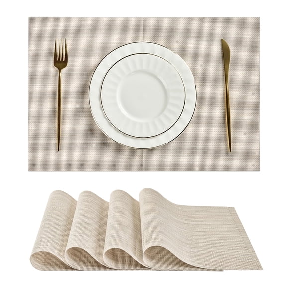 Woven Placemats Set of 4 - Heat Resistant Non-Slip Place mats for Dining Table, Washable Durable PVC Vinyl Woven Table Mats