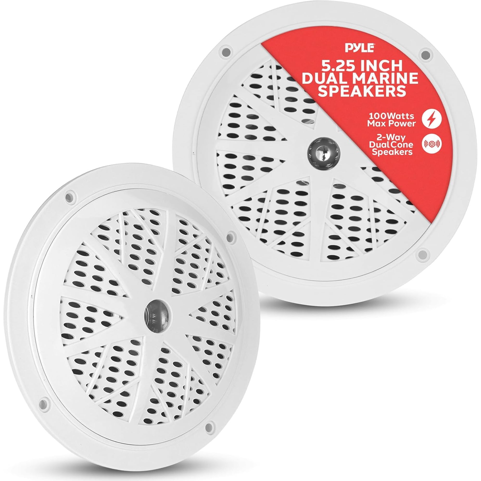 PYLE PLMR51W - 5.25 Inch Dual Marine Speakers - 2 Way Waterproof and Weather Resistant Outdoor Audio Stereo Sound System with 100 Watt Power, Polyprone Cone and Cloth Surround - 1 Pair -(White)