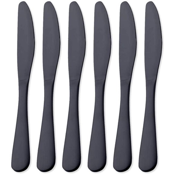 Matte Black Dinner Knife, Stainless Steel Satin Finish 9.4-inch Dinner Table Knife Set, Service for 6, Dishwasher Safe