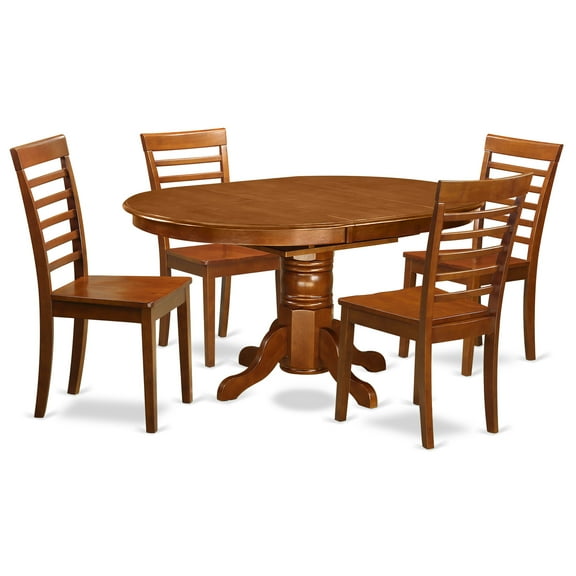 East West Furniture Avon 5-piece Wood Dining Room Set in Saddle Brown