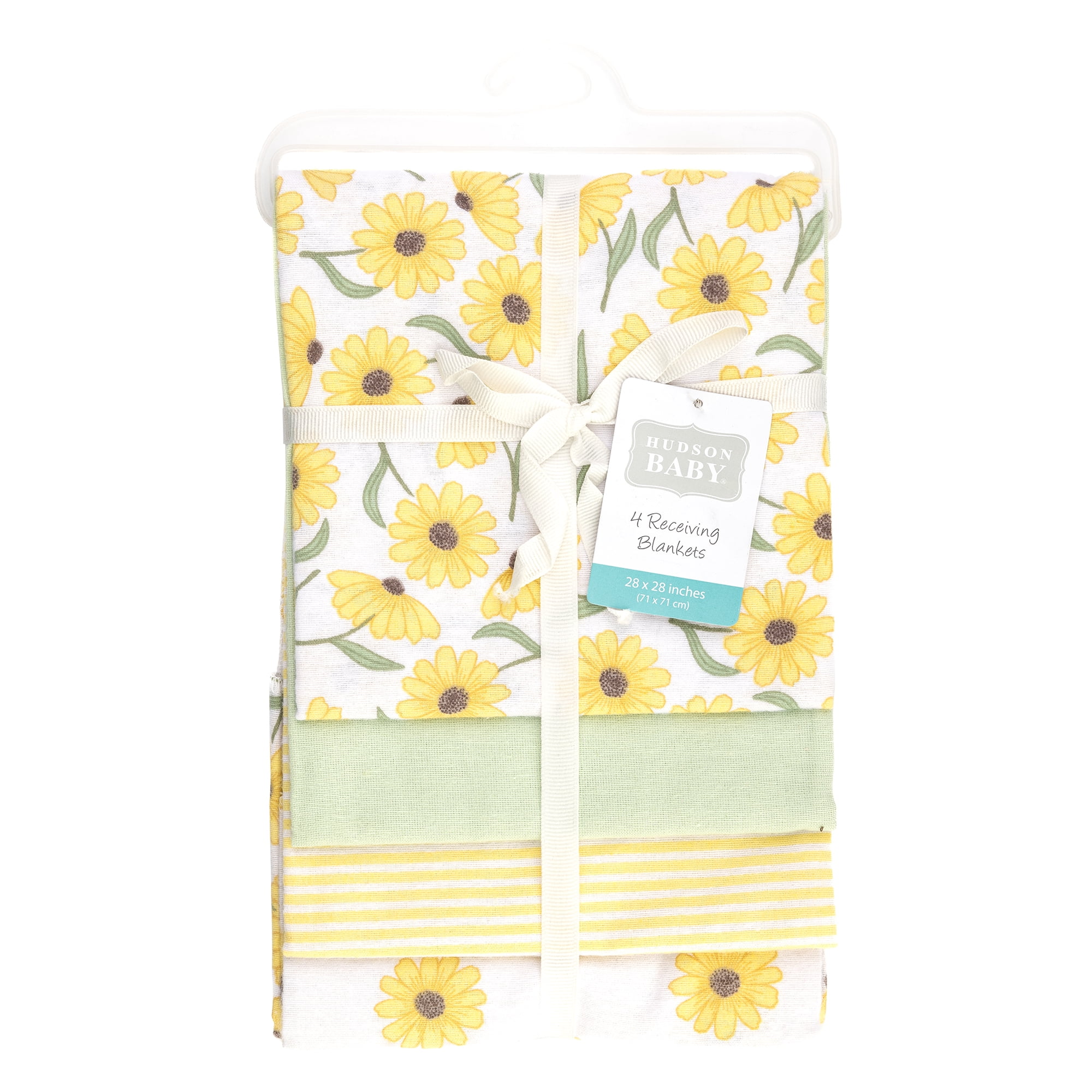 Hudson Baby Girl Cotton Polyester Flannel Receiving Blankets 4-Pack, Yellow Daisy, One Size