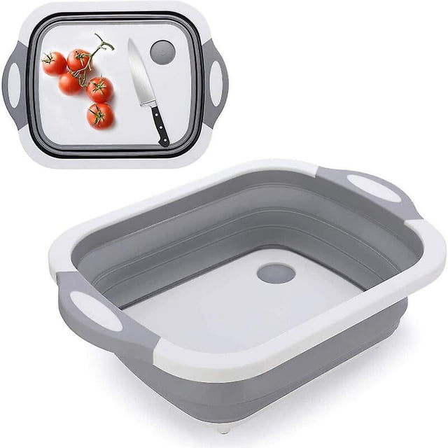 Planche à Découper 3-en-1 Évier Pliable Bol Pliable Panier de Rangement Panier de Camping Portable Planche de Cuisine Égouttoir Bol Évier Multifonction en VR Cuisine