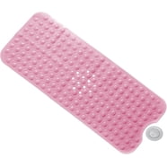 Non-Slip Bathtub Shower Mat - 40x16 Inch Clear Pink Mat With Suction Cups, Latex Free