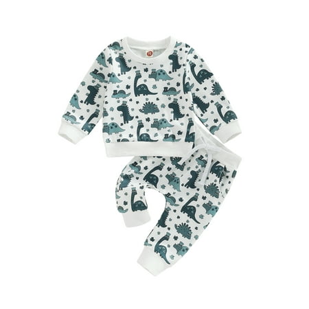 

Infant Toddler Baby Boy St Patrick s Day Outfits Long Sleeve Shirts Clover Sweatshirt with Dinosaur Pants 2Pcs
