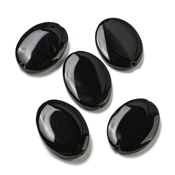 10 pc Natural Black Onyx(Dyed & Heated) Beads Flat Oval Black 34.5~36.5x25.5~26x6~6.5mm Hole: 1.8mm