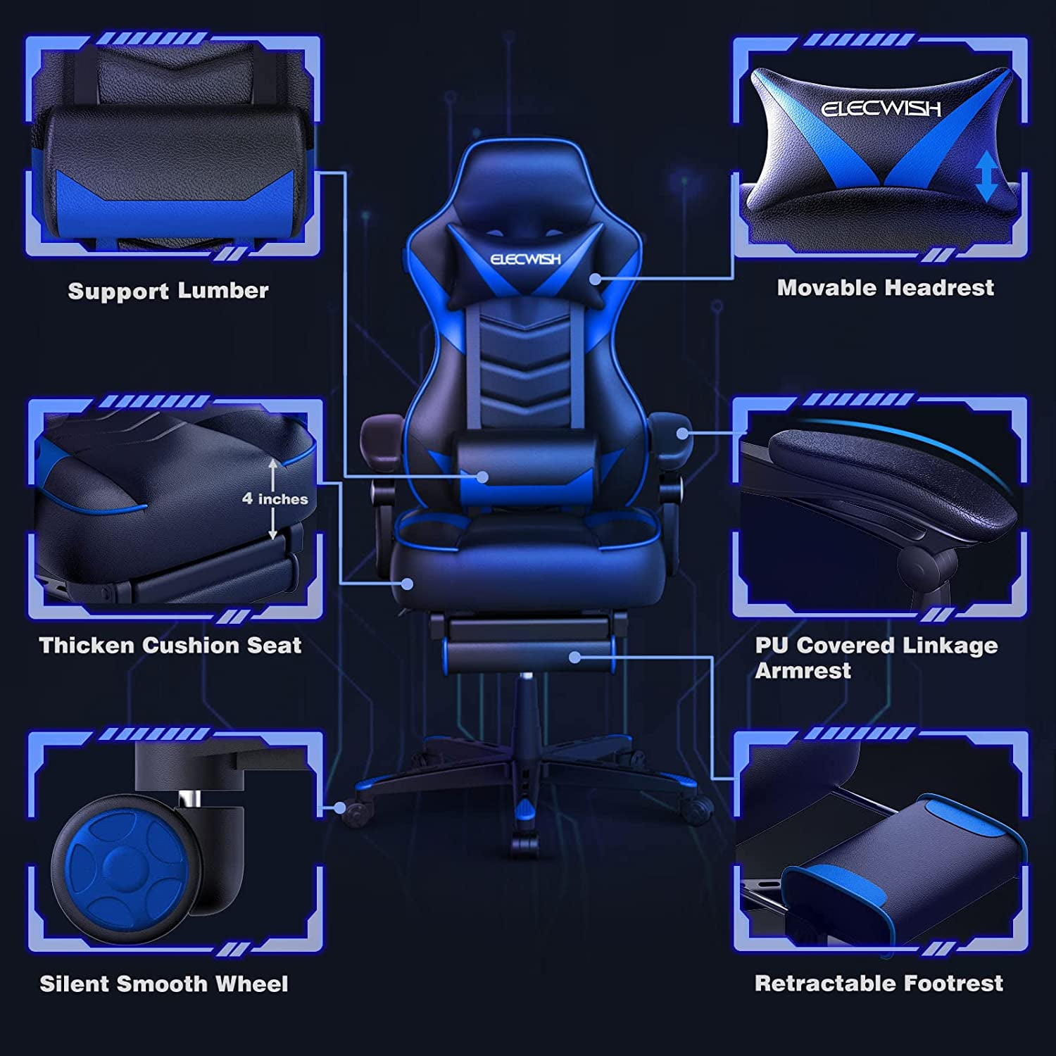 Elecwish ELECWISH Ergonomic Office Recliner Chair, Mesh Computer Desk Chair  High Back Racing Style with Lumbar Support, Adjustable