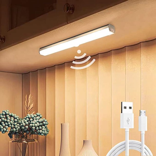 RENDIN Luz Led con Sensor de Movimiento, Lampara Led Recargable Brillo Ajustable,Se Puede Utilizar como Lámpara de Escritorio,Lampara Recamara,Luces para Closet,210mm-14 Cuentas de Lámpara-Luz Blanca