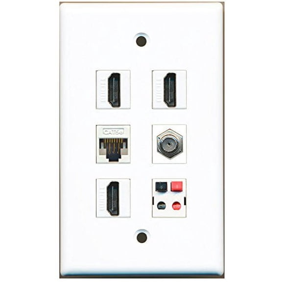 RiteAV - 3 HDMI 1 Port Coax Cable TV- F-Type 1 Port Cat5e Ethernet White 1 Port Speaker Wall Plate