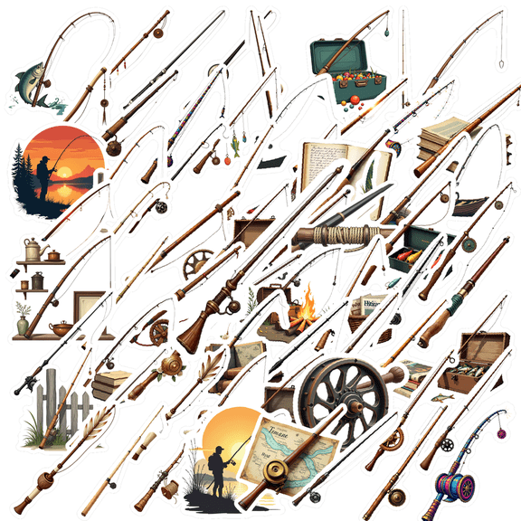 Realistic Fishing Theme Stickers, Waterproof Fishing Theme Sticker for Water Bottle Laptop Phone Cases Planner Skateboard Luggage Helmet Party Favor Decor, Ideal for Adults Teens Teacher Rewards