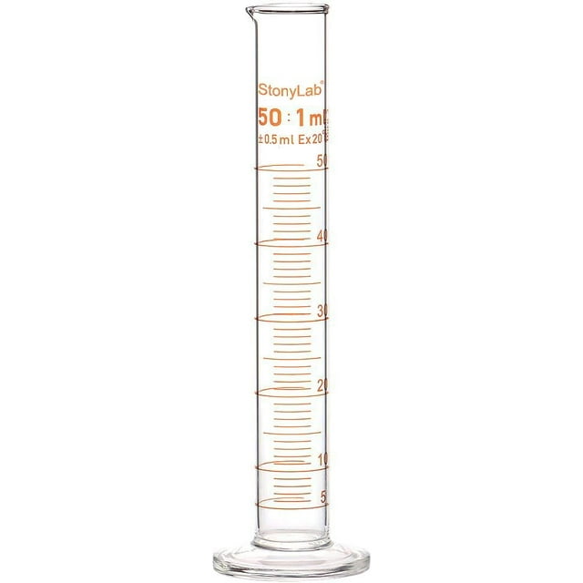 StonyLab 50 mL Graduated Cylinder, Borosilicate Glass Measuring Cylinder, Thick Walls, Accurate