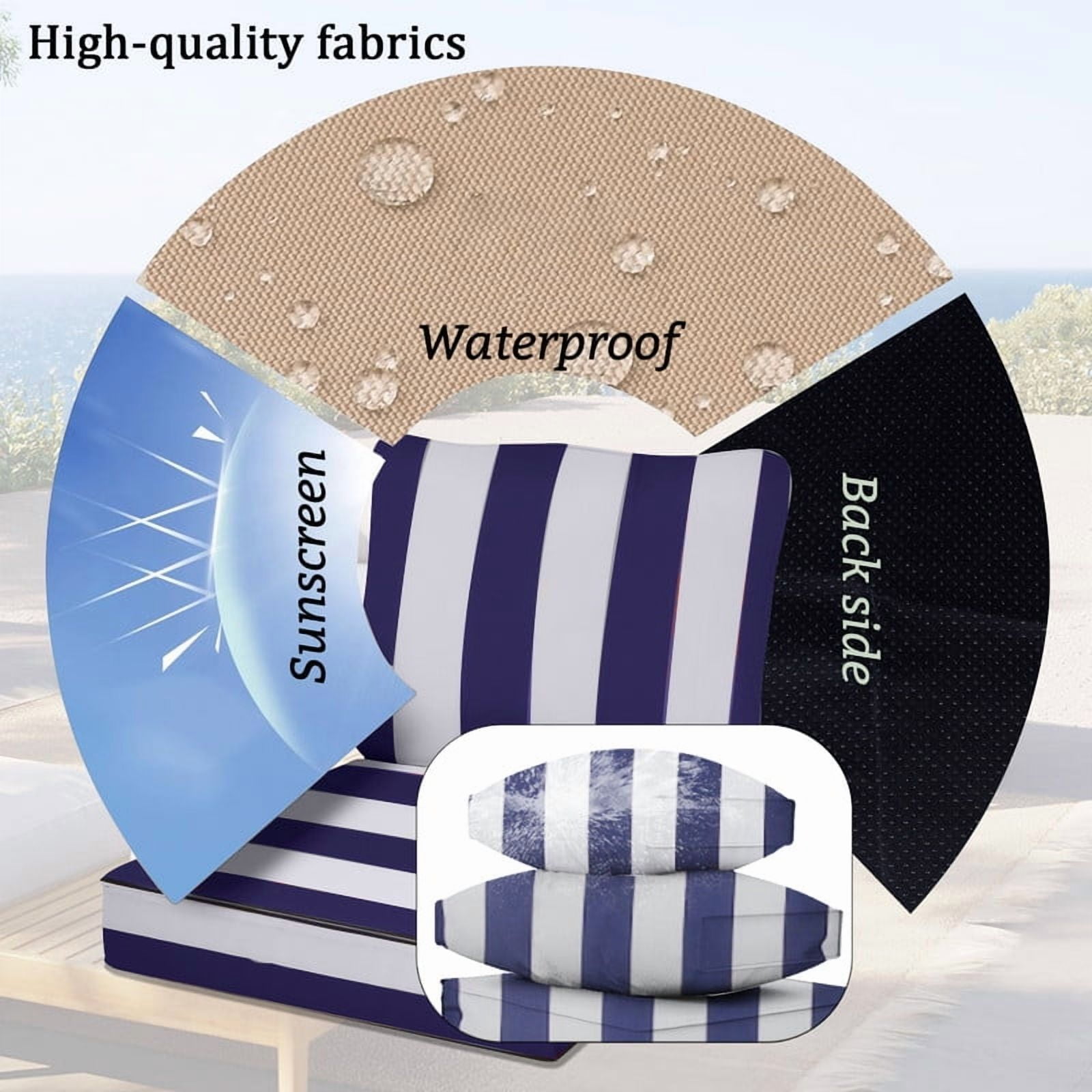 14 Pieces Outdoor sectional cushions replacement set, 4in thick patio furniture cushions, Waterproof Outdoor Couch Cushion,deep seat patio cushions For 6 Seat（Blue white）
