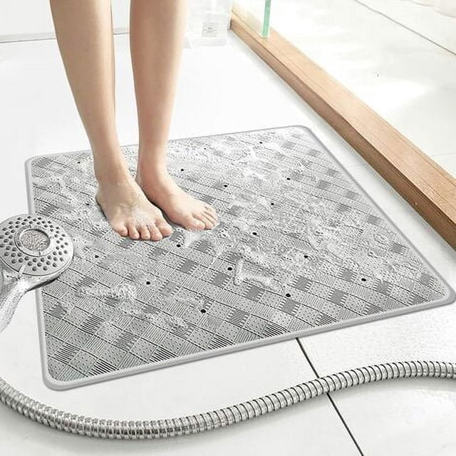 Alfombra de Ducha Cuadrada Antideslizante con Ventosa y Orificios de Drenaje, Alfombra de Ducha Antideslizante de Goma Resistente al Moho 53x53cm