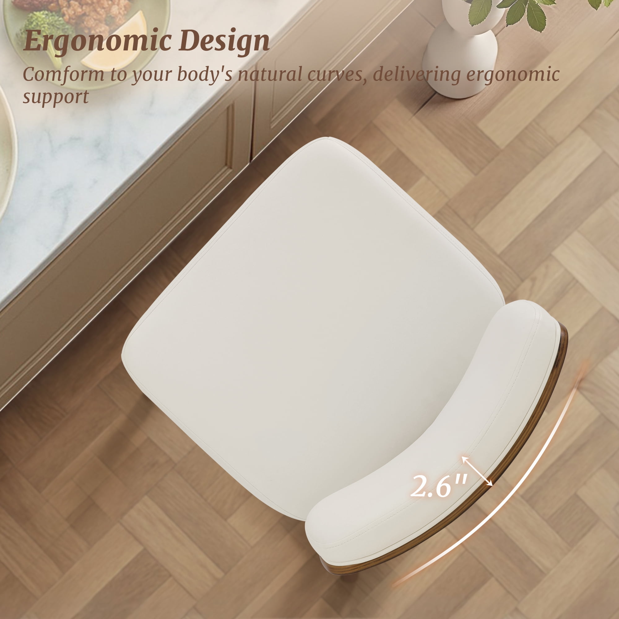 Dycanpo 26"H Counter Height Bar Stool Set of 3 with Back PU Leather for Home Kitchen, White