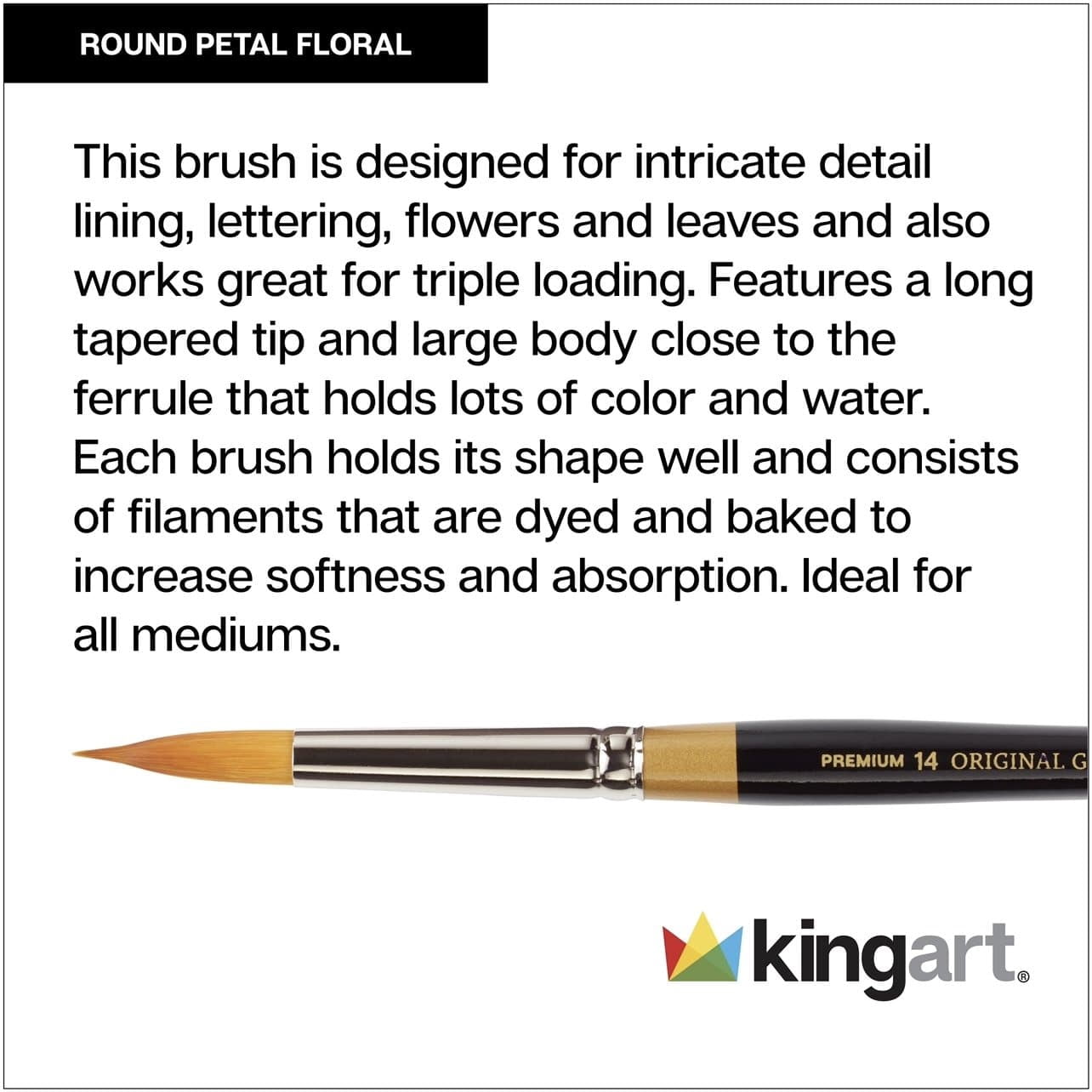 Kingart Original Gold, Oval and Round Floral Petal Series, Premium Golden Taklon Brushes, All Ages